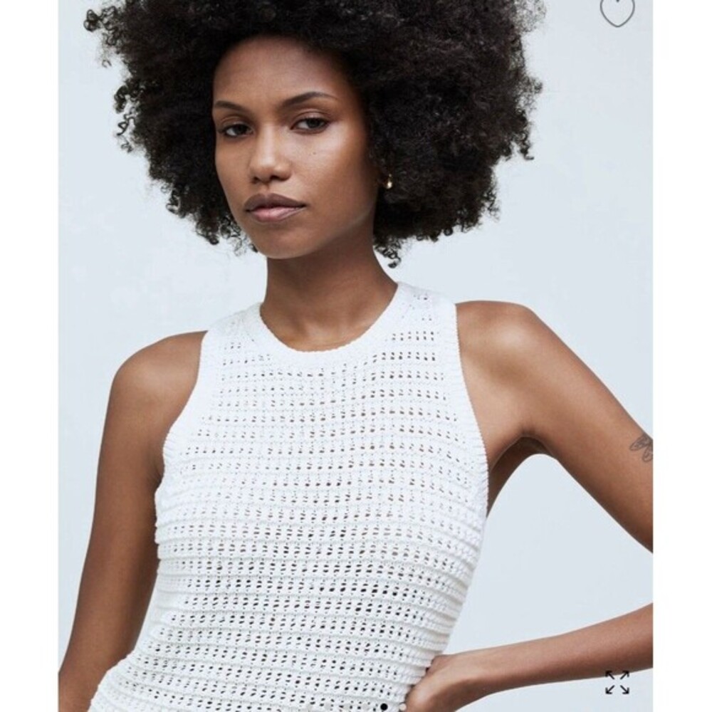 Madewell Crochet‎ Knit Sleeveless Tank Top Ivory Sz XS Fisherman Minimalist